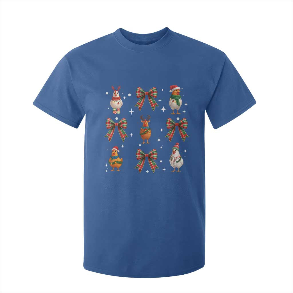 Cute Christmas Chicken With Xmas Coquette Bow T Shirt For Kid TS12 Royal Blue Print Your Wear