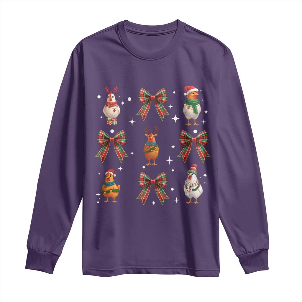 Cute Christmas Chicken With Xmas Coquette Bow Long Sleeve Shirt TS12 Purple Print Your Wear