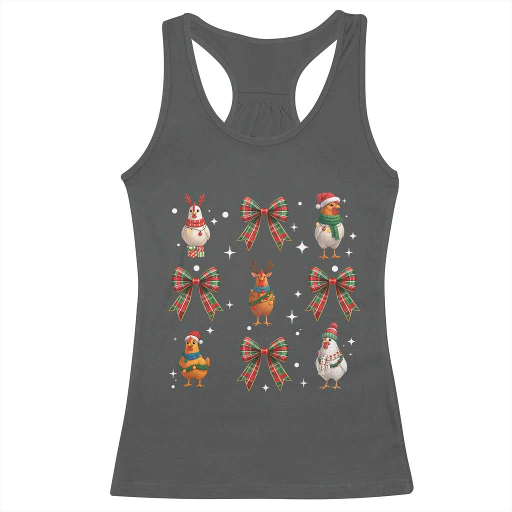 Cute Christmas Chicken With Xmas Coquette Bow Racerback Tank Top TS12 Dark Heather Print Your Wear