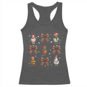 Cute Christmas Chicken With Xmas Coquette Bow Racerback Tank Top TS12 Dark Heather Print Your Wear