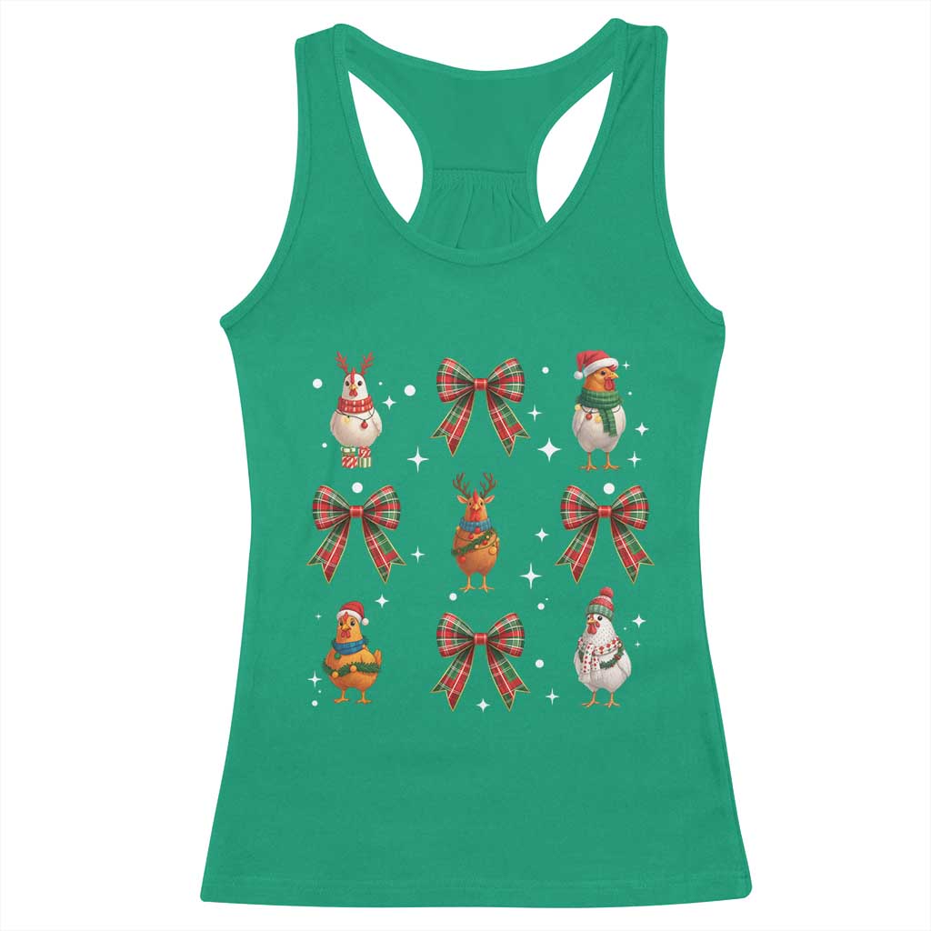 Cute Christmas Chicken With Xmas Coquette Bow Racerback Tank Top TS12 Irish Green Print Your Wear