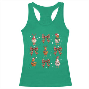 Cute Christmas Chicken With Xmas Coquette Bow Racerback Tank Top TS12 Irish Green Print Your Wear
