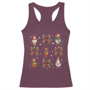Cute Christmas Chicken With Xmas Coquette Bow Racerback Tank Top TS12 Maroon Print Your Wear