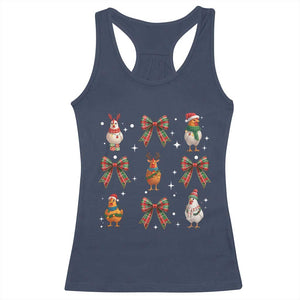 Cute Christmas Chicken With Xmas Coquette Bow Racerback Tank Top TS12 Navy Print Your Wear