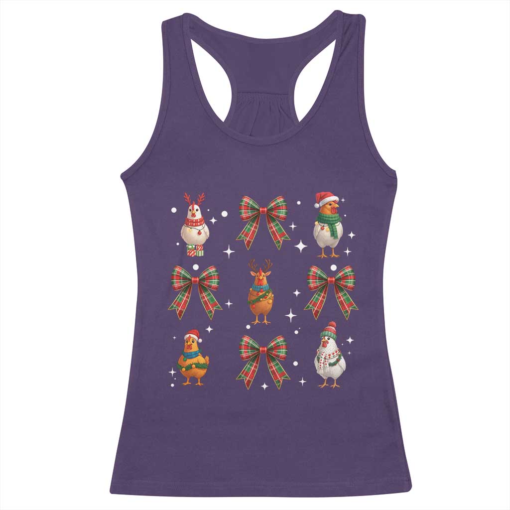 Cute Christmas Chicken With Xmas Coquette Bow Racerback Tank Top TS12 Purple Print Your Wear