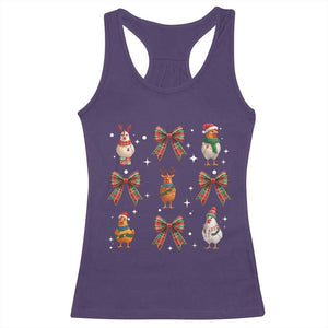 Cute Christmas Chicken With Xmas Coquette Bow Racerback Tank Top TS12 Purple Print Your Wear