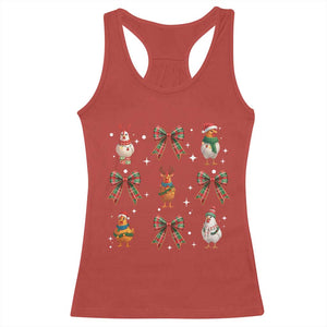 Cute Christmas Chicken With Xmas Coquette Bow Racerback Tank Top TS12 Red Print Your Wear