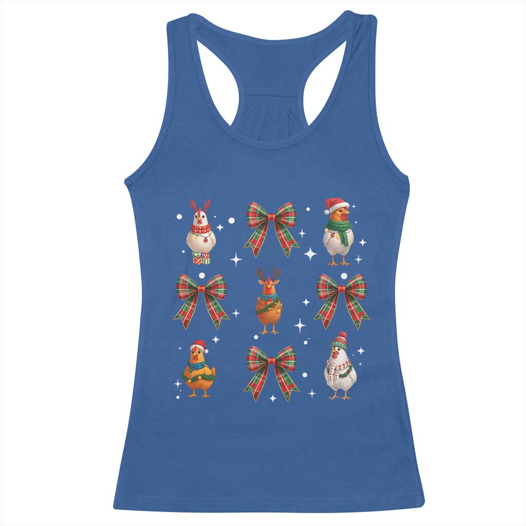 Cute Christmas Chicken With Xmas Coquette Bow Racerback Tank Top TS12 Royal Blue Print Your Wear