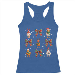Cute Christmas Chicken With Xmas Coquette Bow Racerback Tank Top TS12 Royal Blue Print Your Wear
