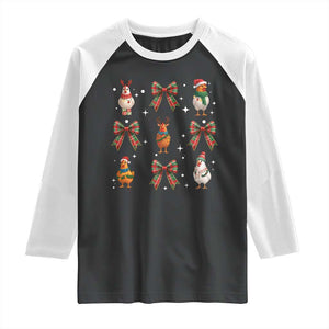Cute Christmas Chicken With Xmas Coquette Bow Raglan Shirt TS12 Black White Print Your Wear