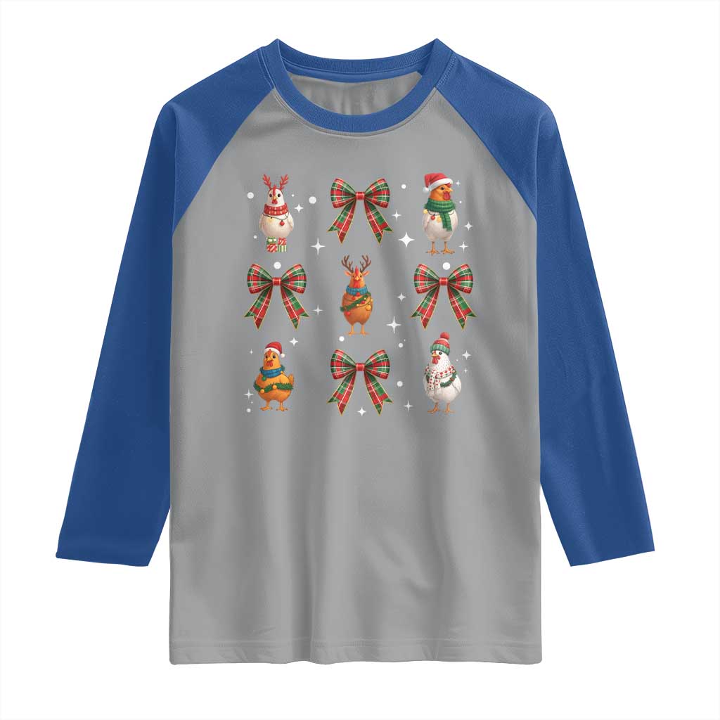 Cute Christmas Chicken With Xmas Coquette Bow Raglan Shirt TS12 Sport Gray Royal Print Your Wear