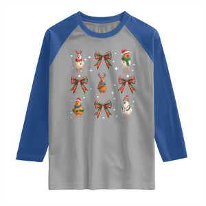 Cute Christmas Chicken With Xmas Coquette Bow Raglan Shirt TS12 Sport Gray Royal Print Your Wear