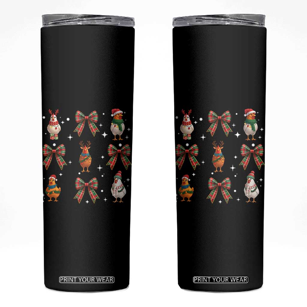 Cute Christmas Chicken With Xmas Coquette Bow Skinny Tumbler TS12 Black Print Your Wear