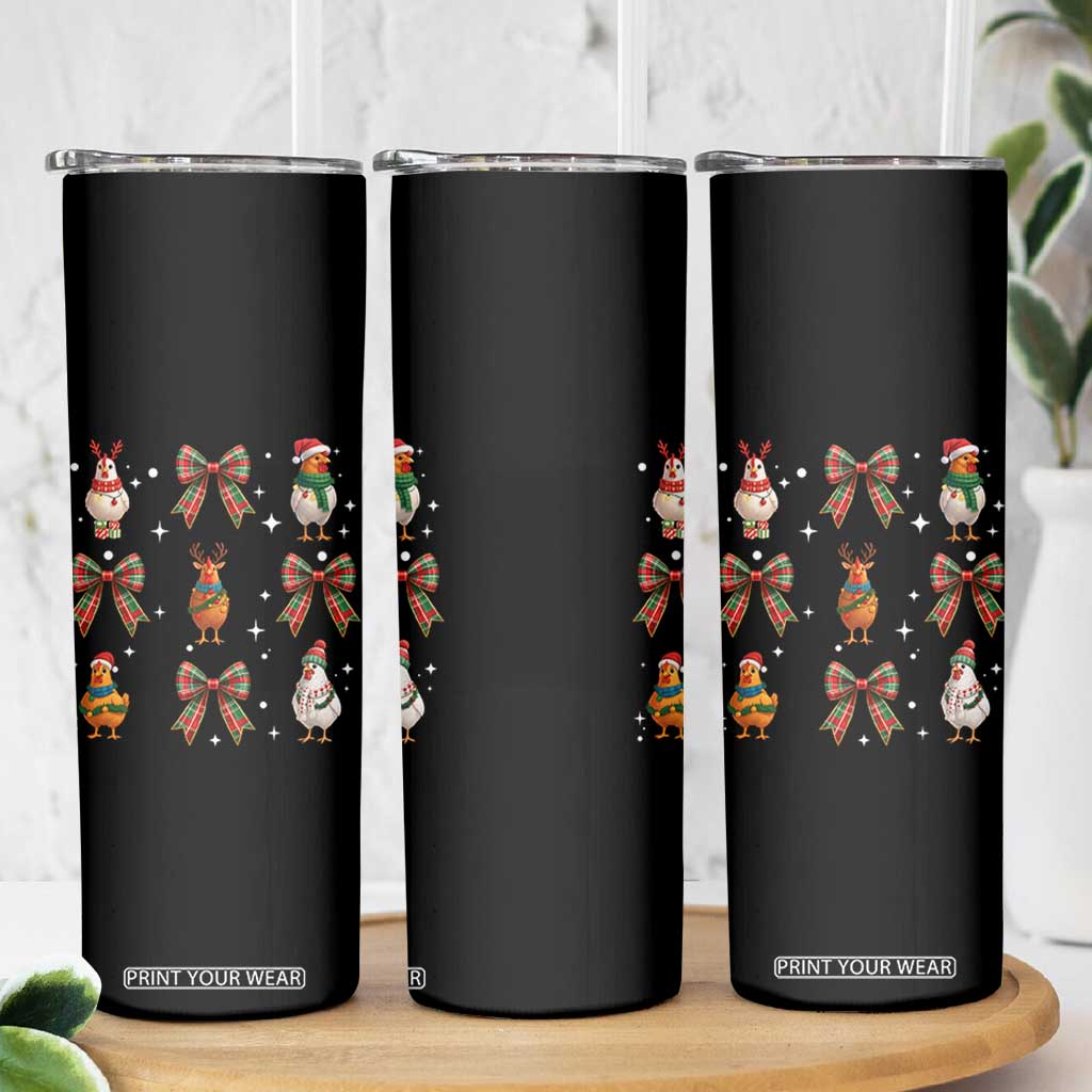 Cute Christmas Chicken With Xmas Coquette Bow Skinny Tumbler TS12 Print Your Wear
