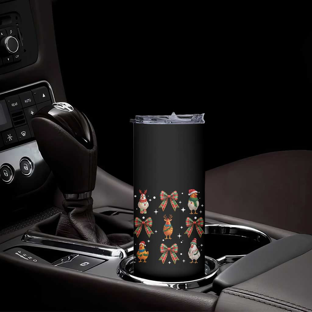 Cute Christmas Chicken With Xmas Coquette Bow Skinny Tumbler TS12 Print Your Wear