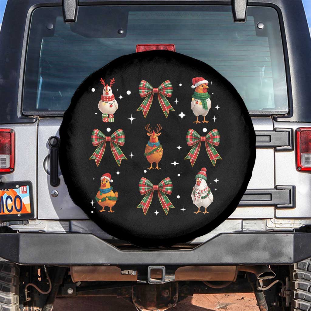 Cute Christmas Chicken With Xmas Coquette Bow Spare Tire Cover TS12 No hole Black Print Your Wear