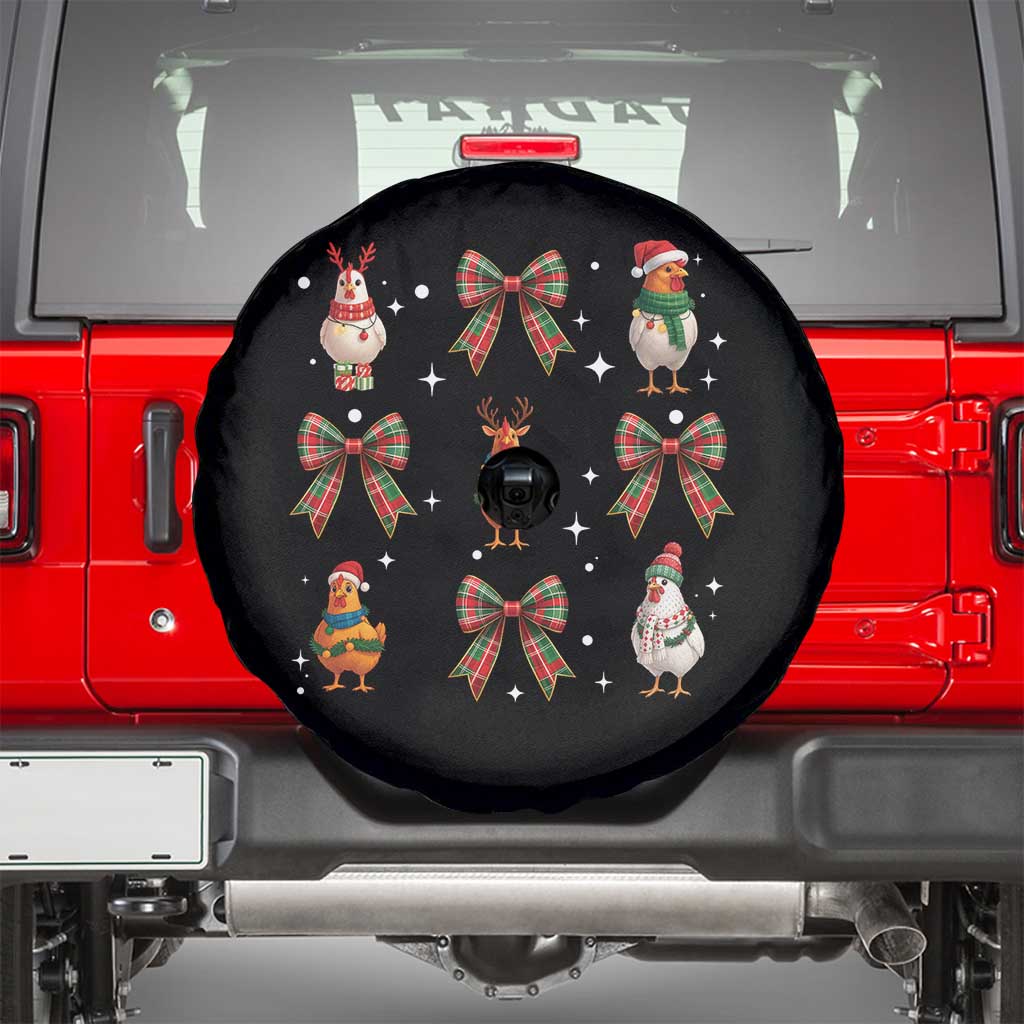 Cute Christmas Chicken With Xmas Coquette Bow Spare Tire Cover TS12 Black Print Your Wear