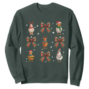 Cute Christmas Chicken With Xmas Coquette Bow Sweatshirt TS12 Dark Forest Green Print Your Wear