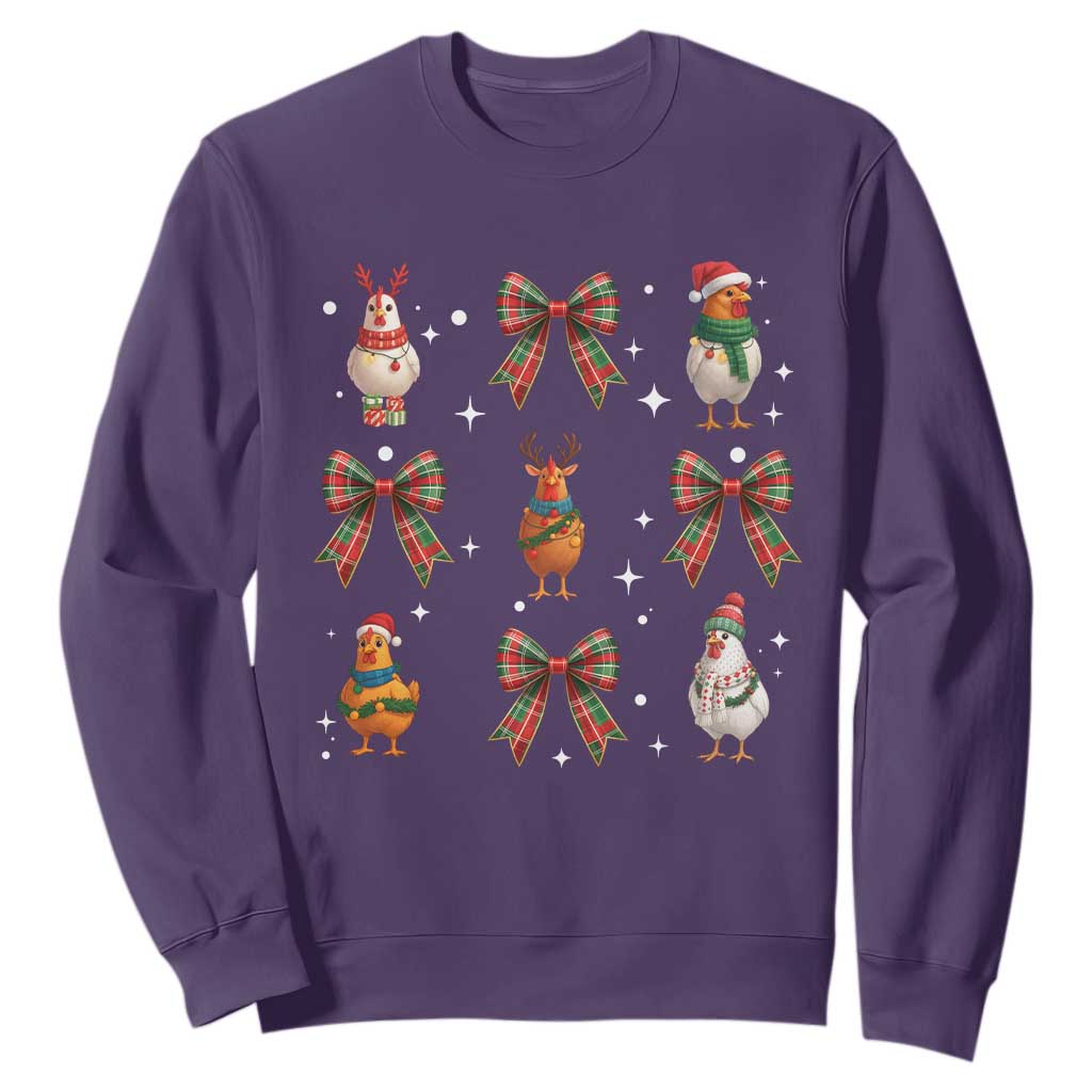 Cute Christmas Chicken With Xmas Coquette Bow Sweatshirt TS12 Purple Print Your Wear