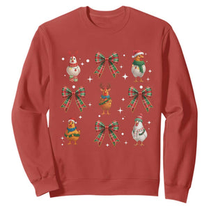 Cute Christmas Chicken With Xmas Coquette Bow Sweatshirt TS12 Red Print Your Wear