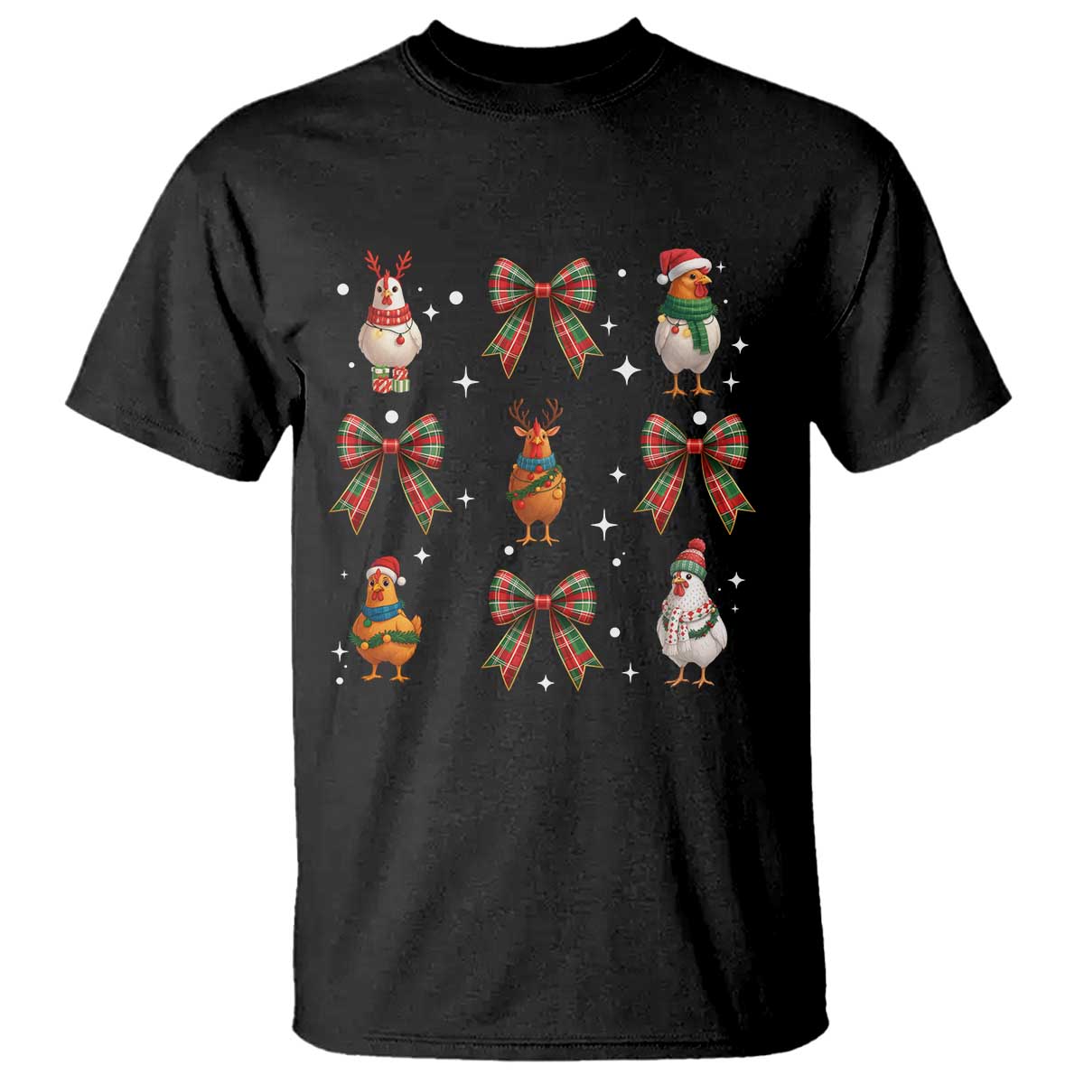 Cute Christmas Chicken With Xmas Coquette Bow T Shirt TS12 Black Print Your Wear