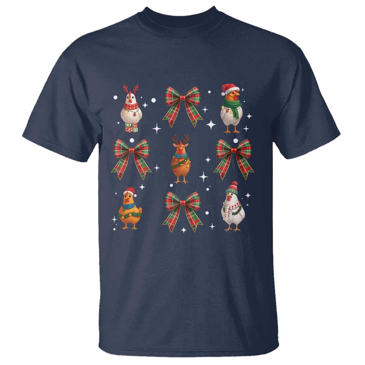Cute Christmas Chicken With Xmas Coquette Bow T Shirt TS12 Navy Print Your Wear