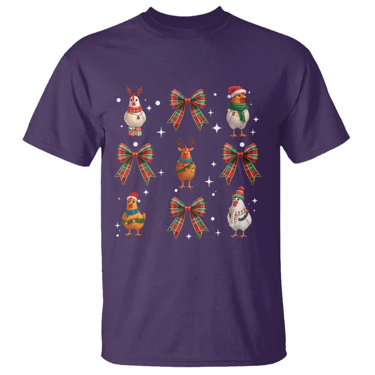 Cute Christmas Chicken With Xmas Coquette Bow T Shirt TS12 Purple Print Your Wear
