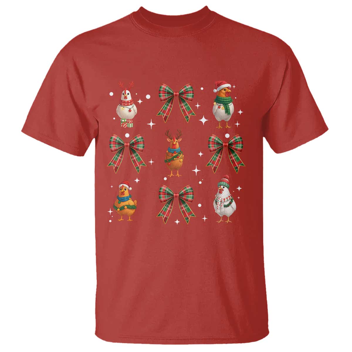 Cute Christmas Chicken With Xmas Coquette Bow T Shirt TS12 Red Print Your Wear