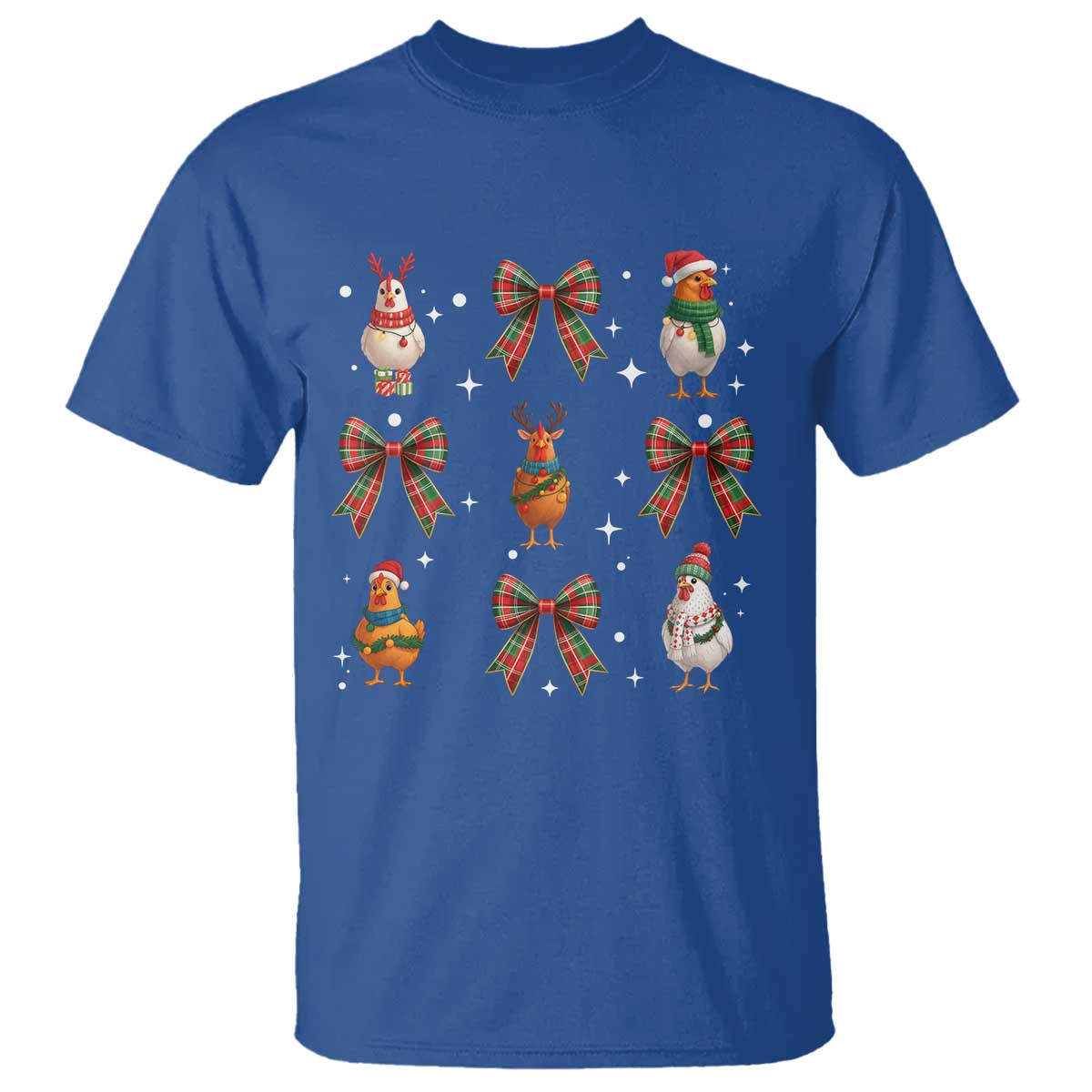 Cute Christmas Chicken With Xmas Coquette Bow T Shirt TS12 Royal Blue Print Your Wear