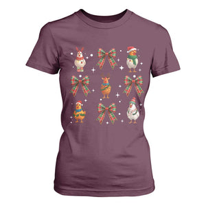 Cute Christmas Chicken With Xmas Coquette Bow T Shirt For Women TS12 Maroon Print Your Wear