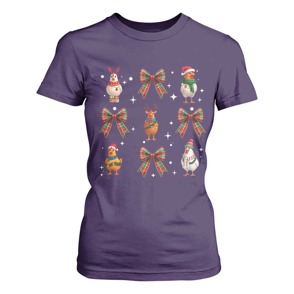 Cute Christmas Chicken With Xmas Coquette Bow T Shirt For Women TS12 Purple Print Your Wear