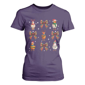 Cute Christmas Chicken With Xmas Coquette Bow T Shirt For Women TS12 Purple Print Your Wear