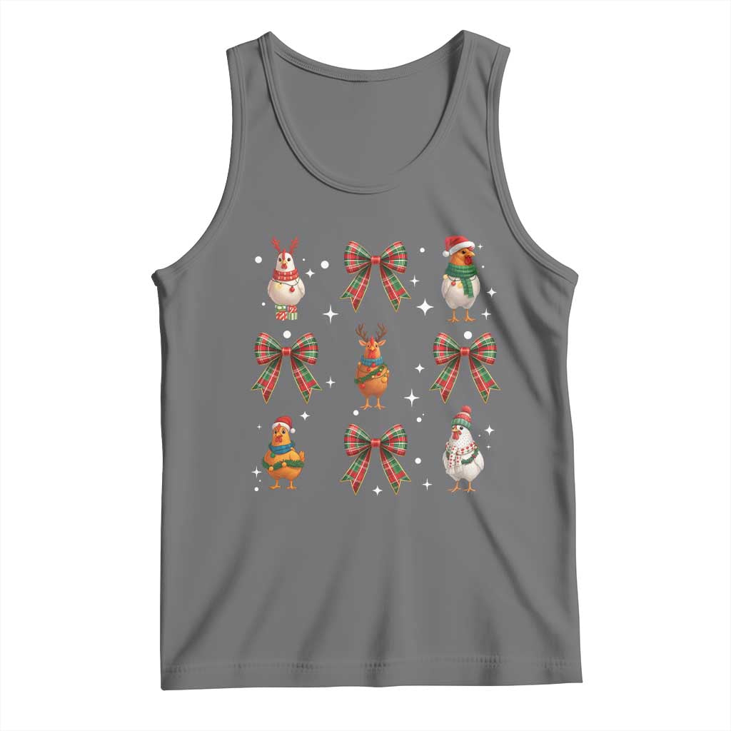 Cute Christmas Chicken With Xmas Coquette Bow Tank Top TS12 Black Heather Print Your Wear