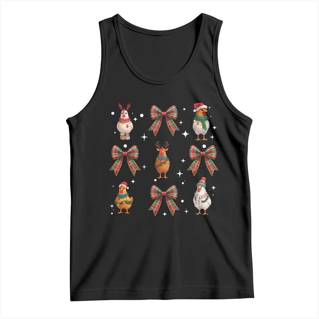 Cute Christmas Chicken With Xmas Coquette Bow Tank Top TS12 Black Print Your Wear