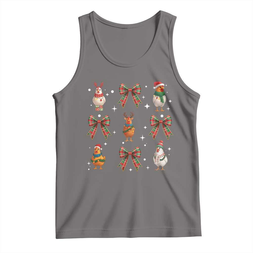 Cute Christmas Chicken With Xmas Coquette Bow Tank Top TS12 Deep Heather Print Your Wear