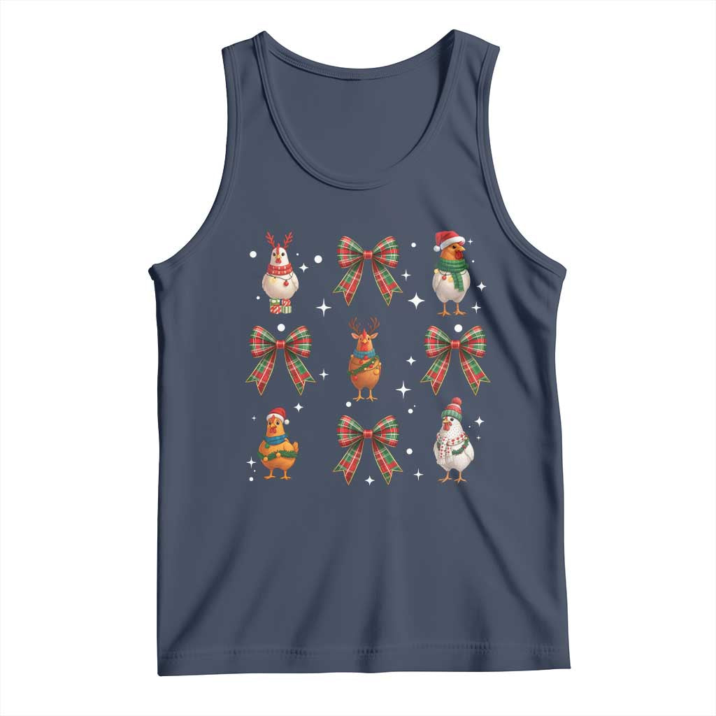 Cute Christmas Chicken With Xmas Coquette Bow Tank Top TS12 Navy Print Your Wear