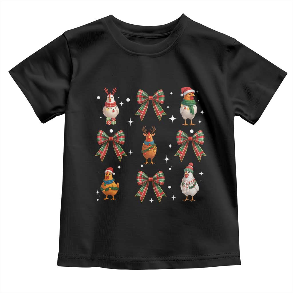Cute Christmas Chicken With Xmas Coquette Bow Toddler T Shirt TS12 Black Print Your Wear