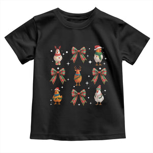 Cute Christmas Chicken With Xmas Coquette Bow Toddler T Shirt TS12 Black Print Your Wear