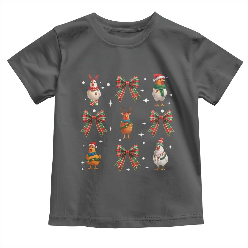 Cute Christmas Chicken With Xmas Coquette Bow Toddler T Shirt TS12 Dark Heather Print Your Wear