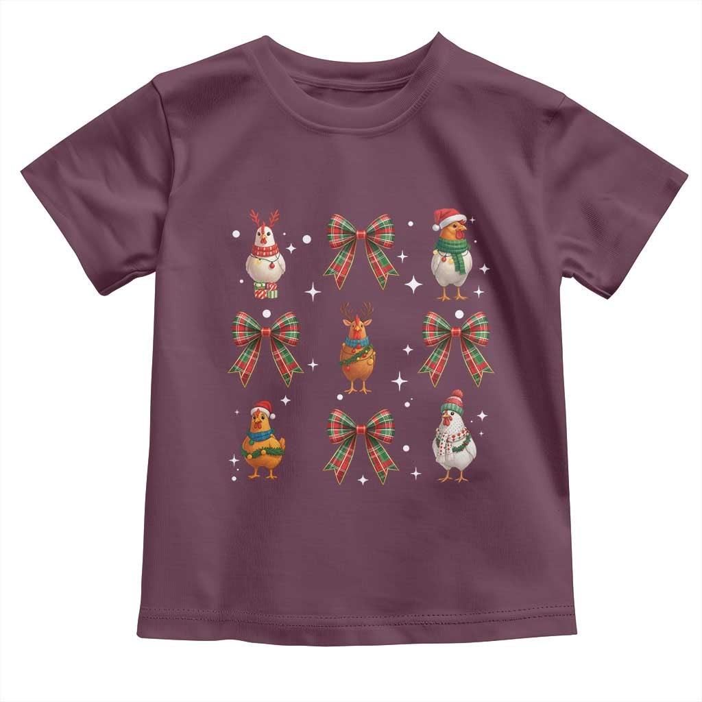 Cute Christmas Chicken With Xmas Coquette Bow Toddler T Shirt TS12 Maroon Print Your Wear