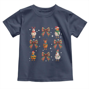 Cute Christmas Chicken With Xmas Coquette Bow Toddler T Shirt TS12 Navy Print Your Wear