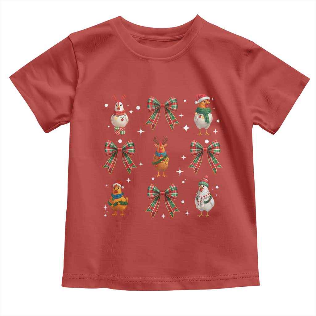 Cute Christmas Chicken With Xmas Coquette Bow Toddler T Shirt TS12 Red Print Your Wear