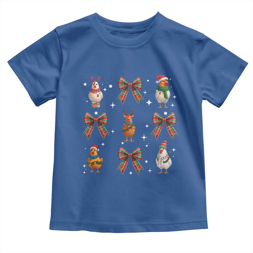 Cute Christmas Chicken With Xmas Coquette Bow Toddler T Shirt TS12 Royal Blue Print Your Wear