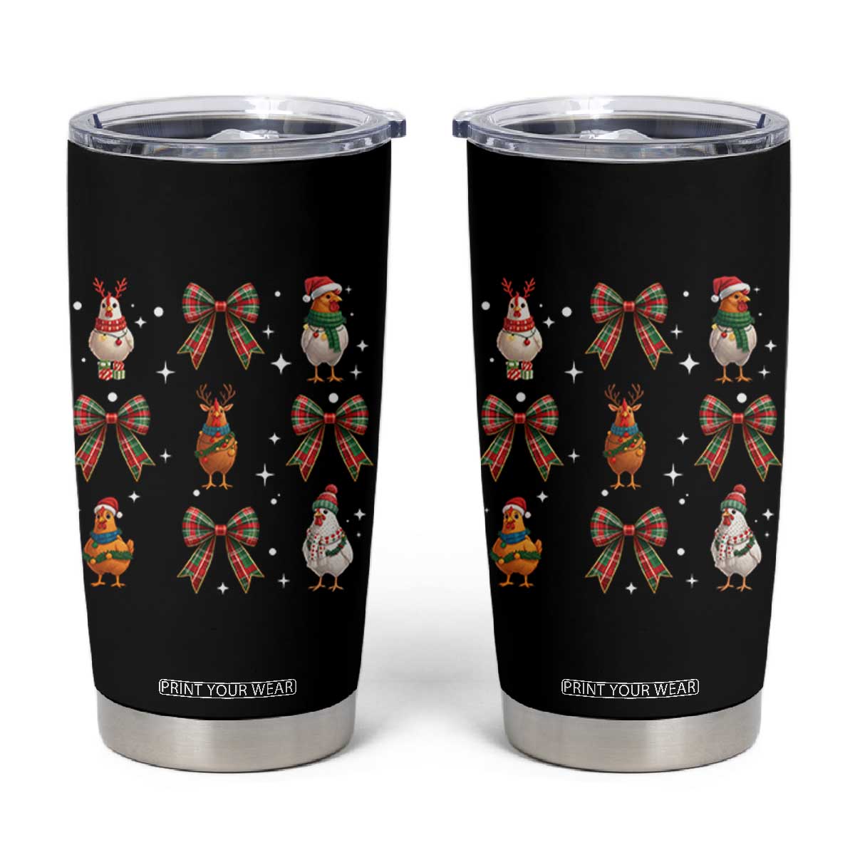 Cute Christmas Chicken With Xmas Coquette Bow Tumbler Cup TS12 Black Print Your Wear