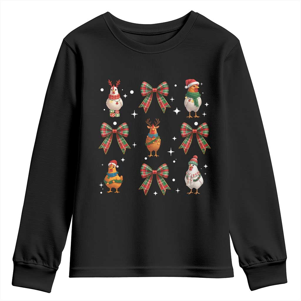 Cute Christmas Chicken With Xmas Coquette Bow Youth Sweatshirt TS12 Black Print Your Wear
