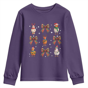 Cute Christmas Chicken With Xmas Coquette Bow Youth Sweatshirt TS12 Purple Print Your Wear