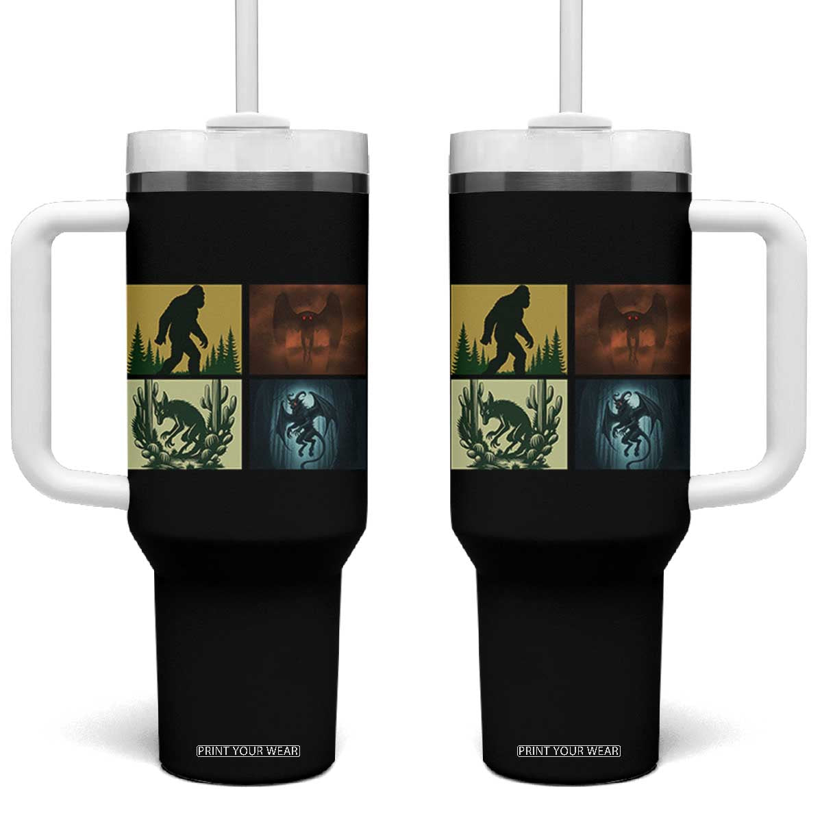 Mothman Bigfoot Chupacabra Jersey Devil Tumbler With Handle Cryptid Legends Gift TS12 One Size: 40 oz Black Print Your Wear
