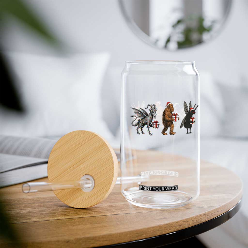 Christmas Cryptid Gift Glass Can Bigfoot Jersey Devil Mothman Santa TS12 Print Your Wear