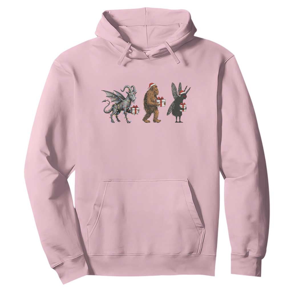Christmas Cryptid Gift Hoodie Bigfoot Jersey Devil Mothman Santa TS12 Light Pink Print Your Wear