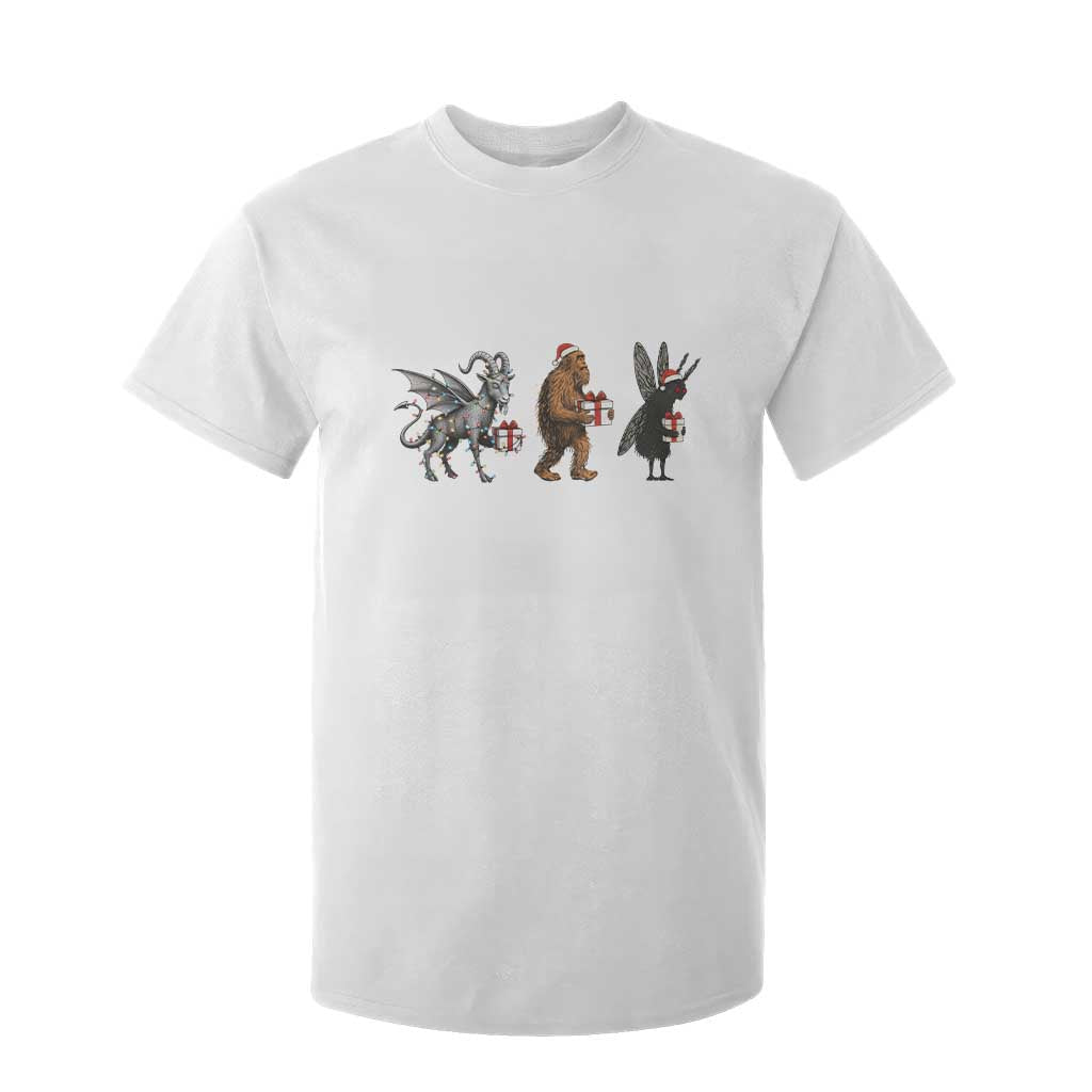 Christmas Cryptid Gift T Shirt For Kid Bigfoot Jersey Devil Mothman Santa TS12 White Print Your Wear